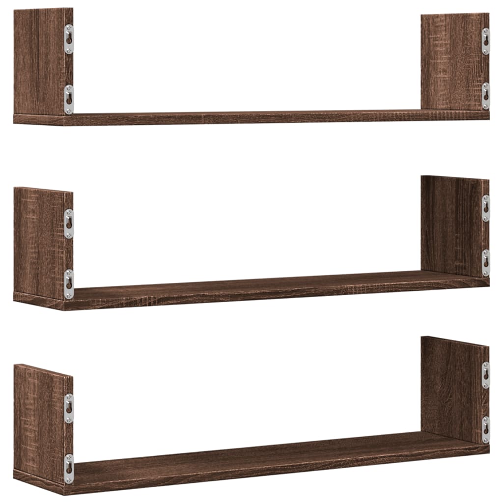 Vegghyller 3 stk brun eik 80x18x18 cm konstruert tre