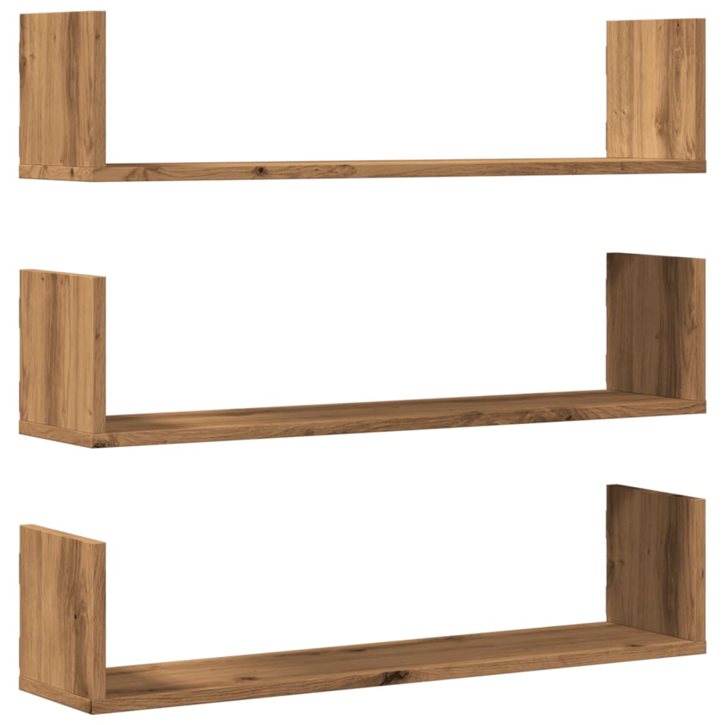 Vegghyller 3 stk artisan eik 80x18x18 cm konstruert tre