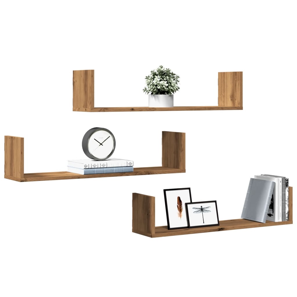 Vegghyller 3 stk artisan eik 80x18x18 cm konstruert tre