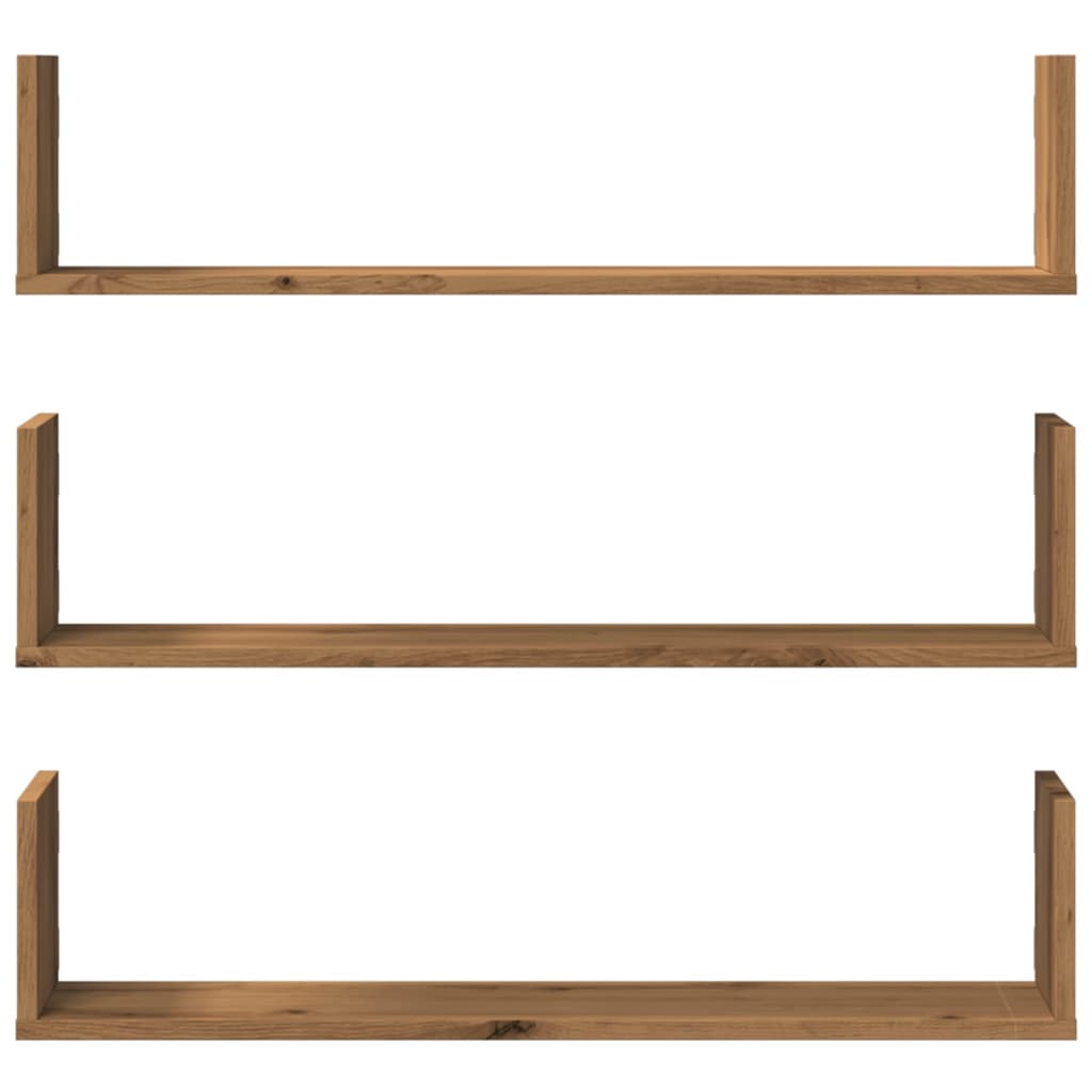 Vegghyller 3 stk artisan eik 80x18x18 cm konstruert tre