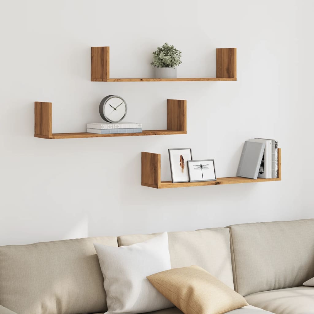 Vegghyller 3 stk artisan eik 80x18x18 cm konstruert tre