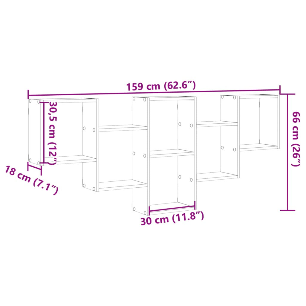 Vegghylle hvit 159x18x66 cm konstruert tre