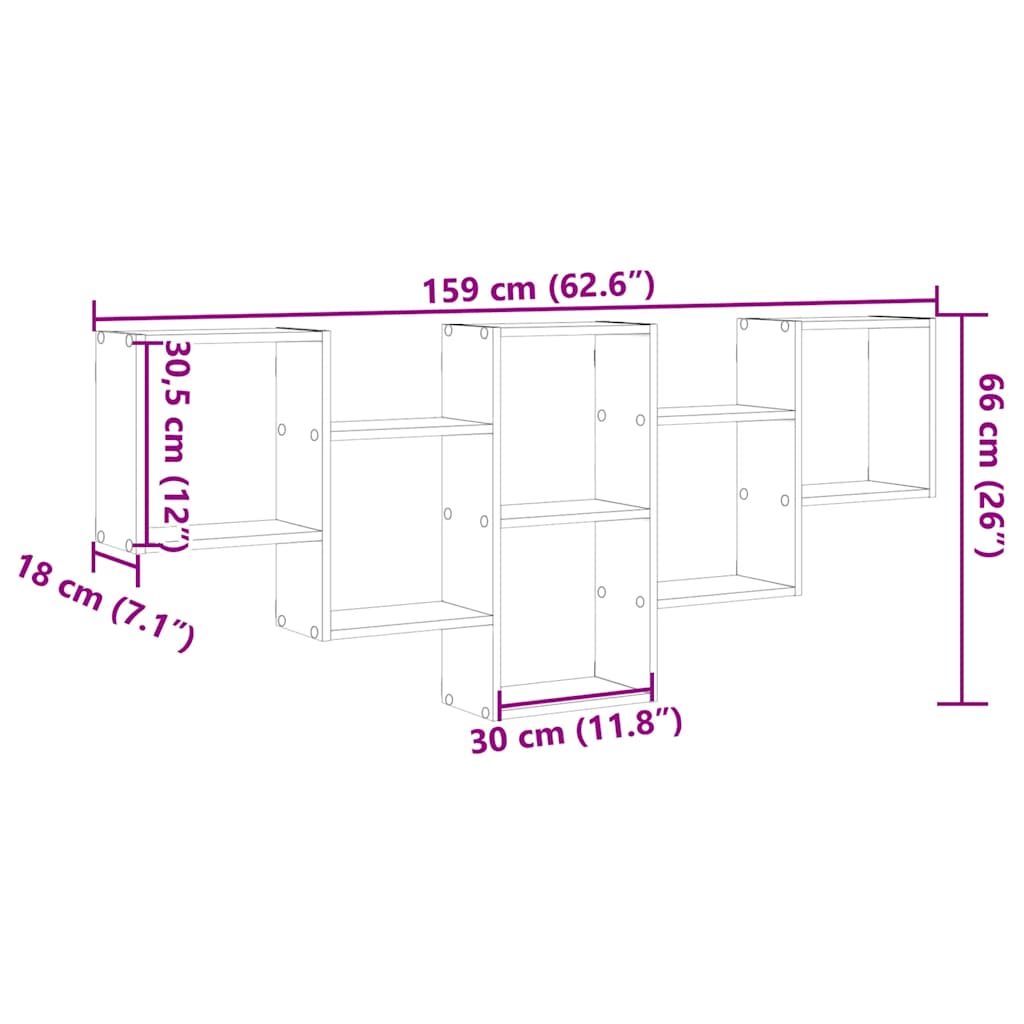 Vegghylle sonoma eik 159x18x66 cm konstruert tre vidaXL