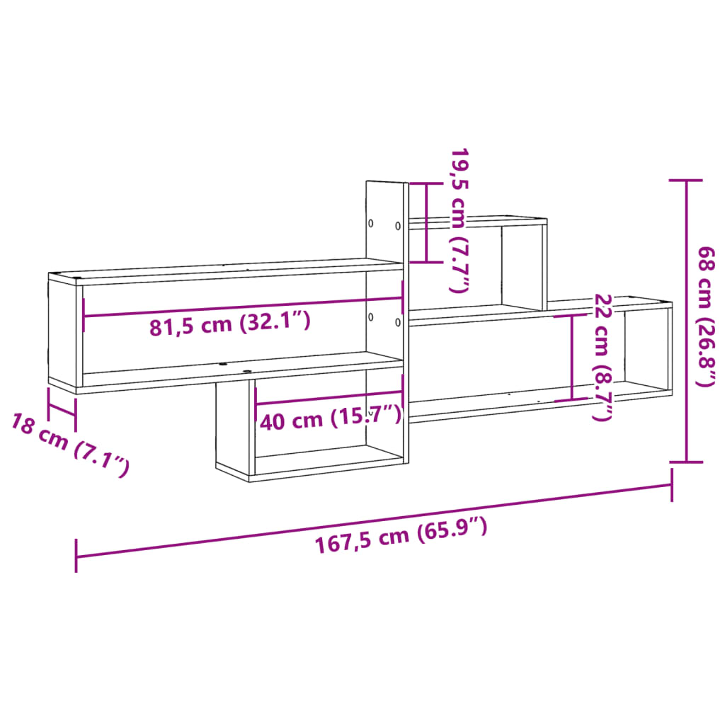 Vegghylle hvit 167,5x18x68 cm konstruert tre