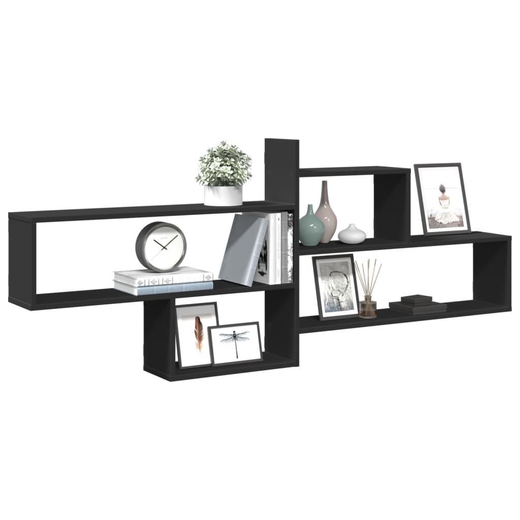 Vegghylle svart 167,5x18x68 cm konstruert tre