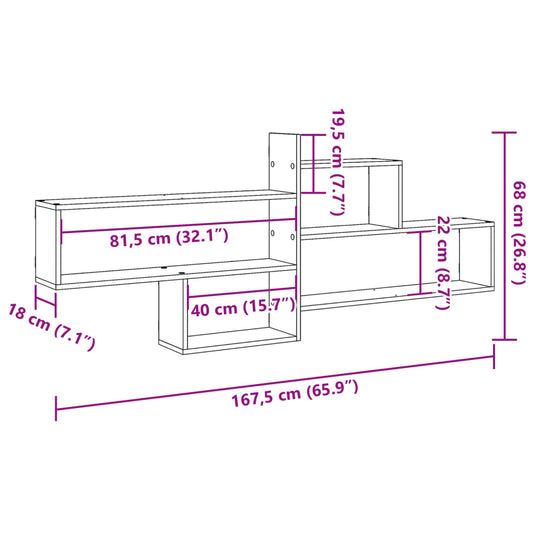 Vegghylle sonoma eik 167,5x18x68 cm konstruert tre