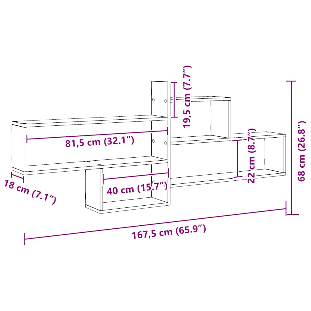 Vegghylle artisan eik 167,5x18x68 cm konstruert tre