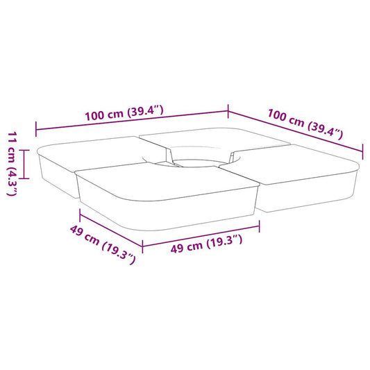 Parasollbasesett 4 stk for parasoller med kryssfot 100 kg PP