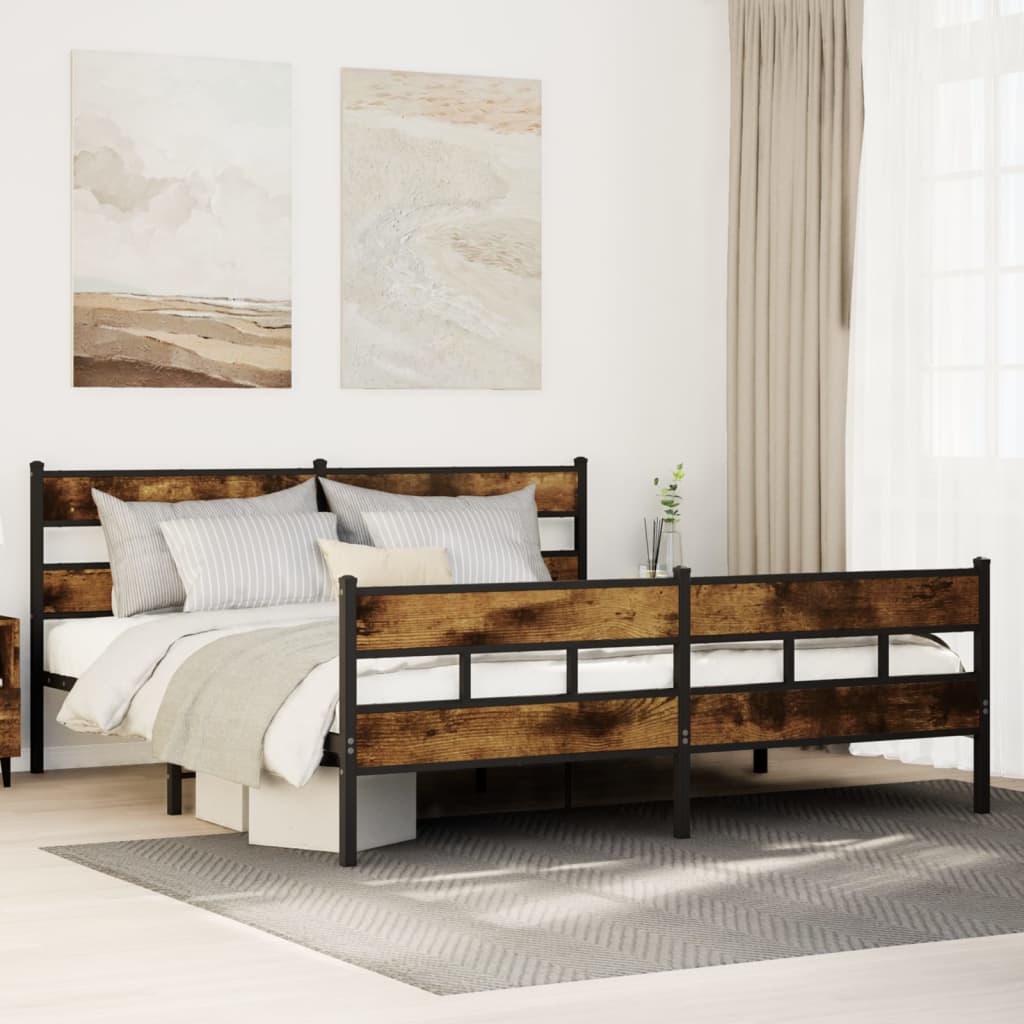 Sengeramme i metall uten madrass røkt eik 183x213 cm