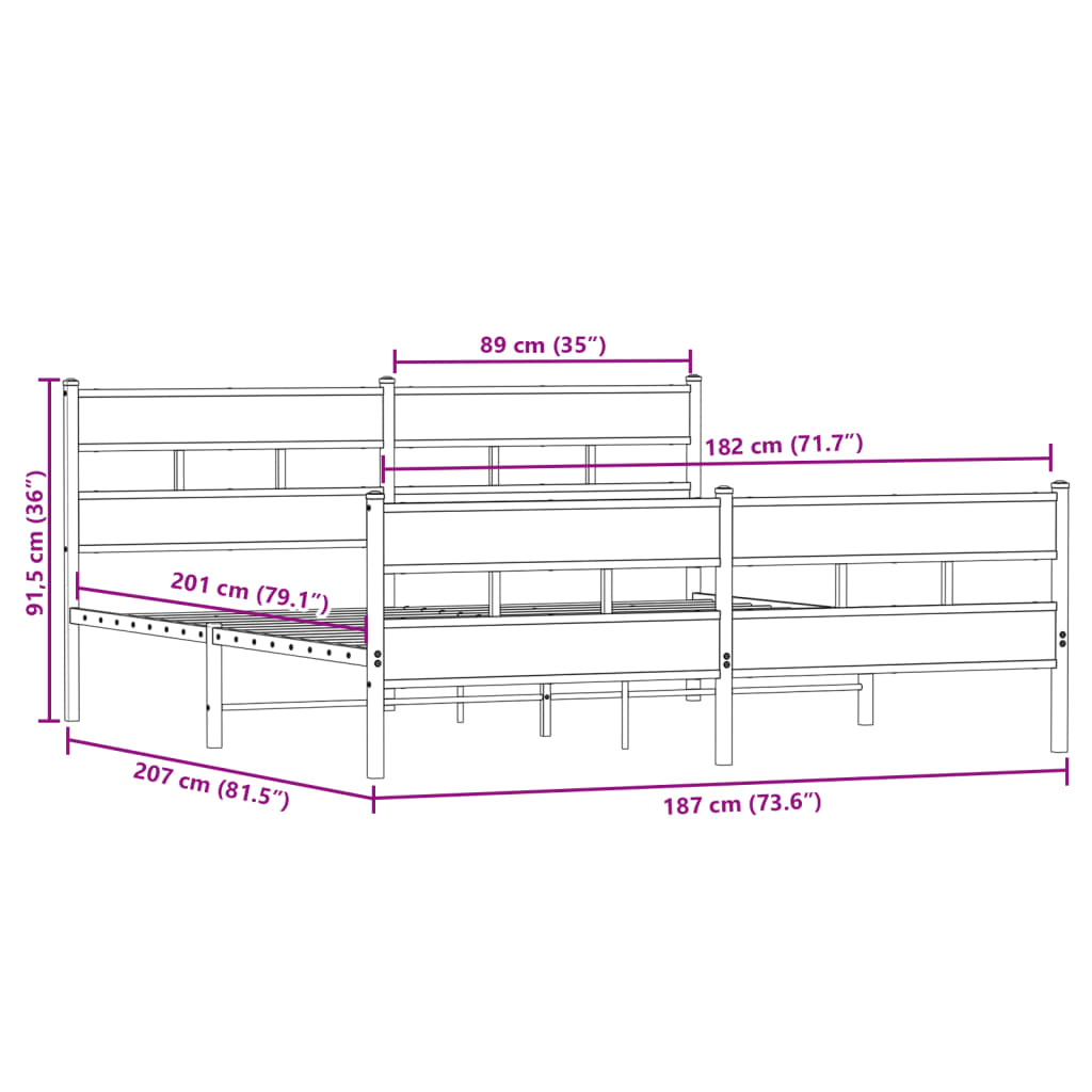Sengeramme i metall uten madrass sonoma eik 180x200 cm