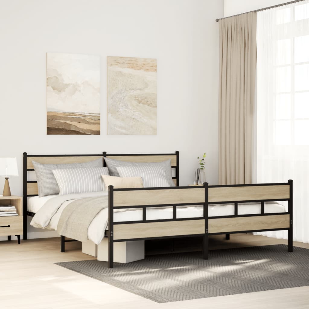 Sengeramme i metall uten madrass sonoma eik 193x203 cm