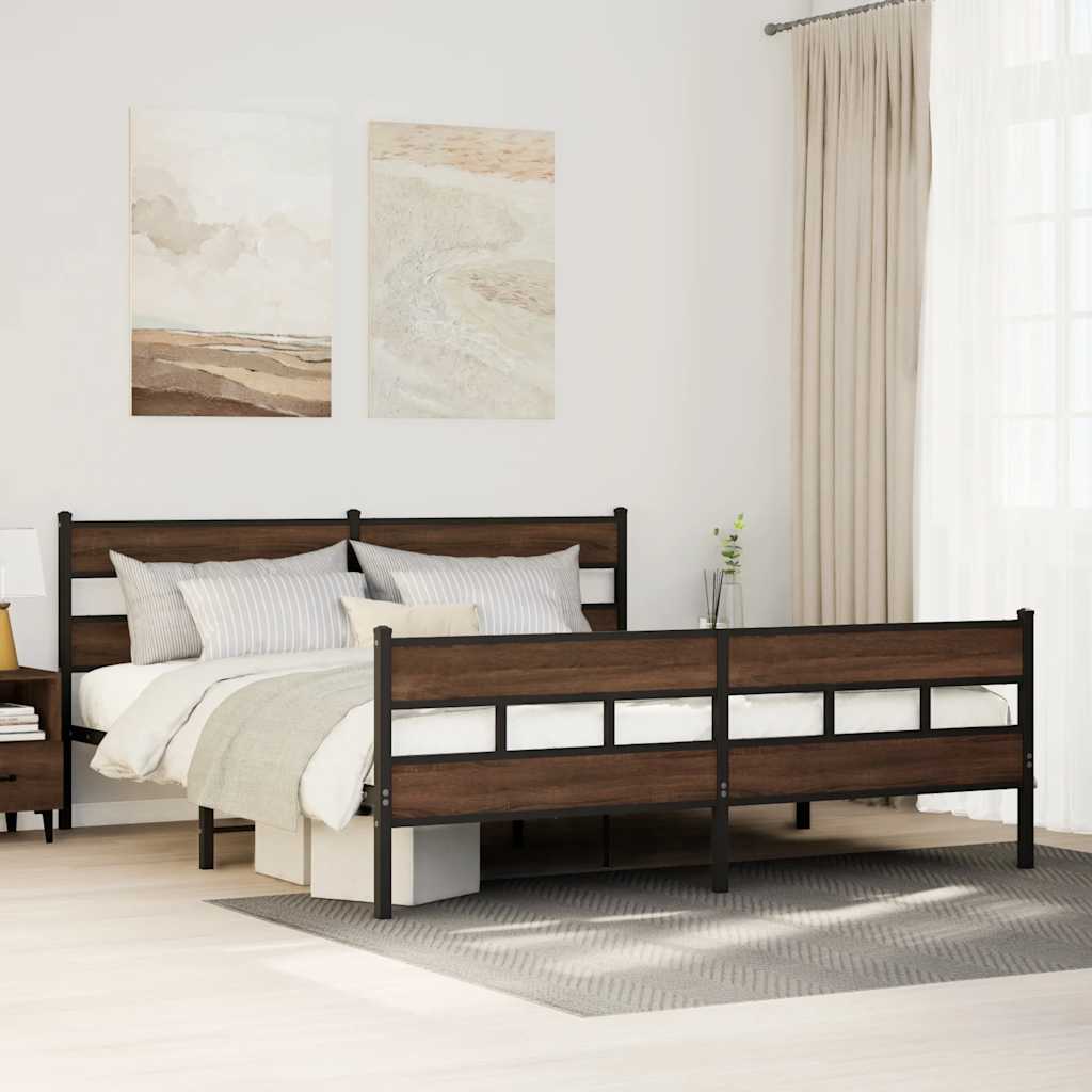 Sengeramme i metall uten madrass brun eik 183x213 cm
