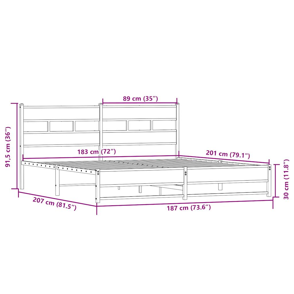 Sengeramme i metall uten madrass sonoma eik 180x200 cm