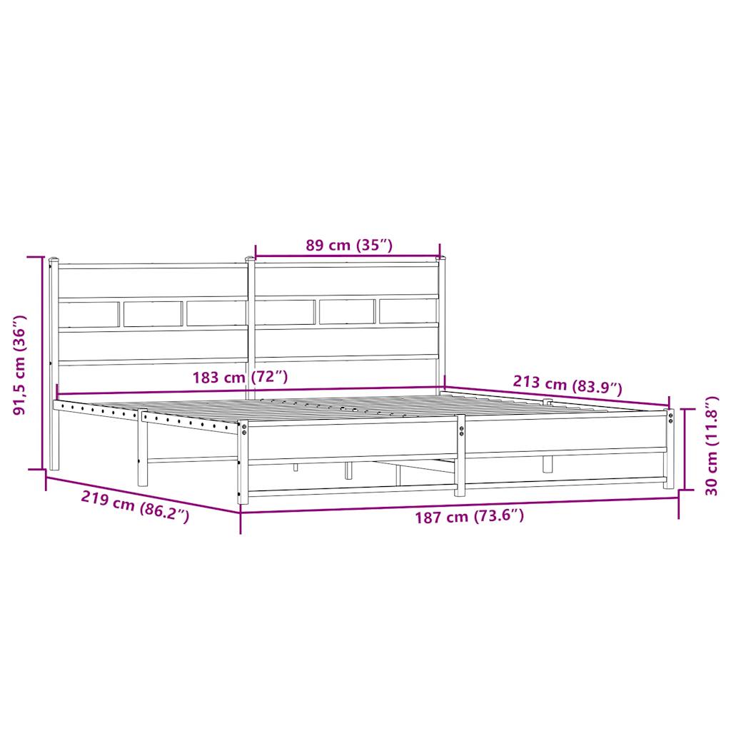 Sengeramme i metall uten madrass sonoma eik 183x213 cm