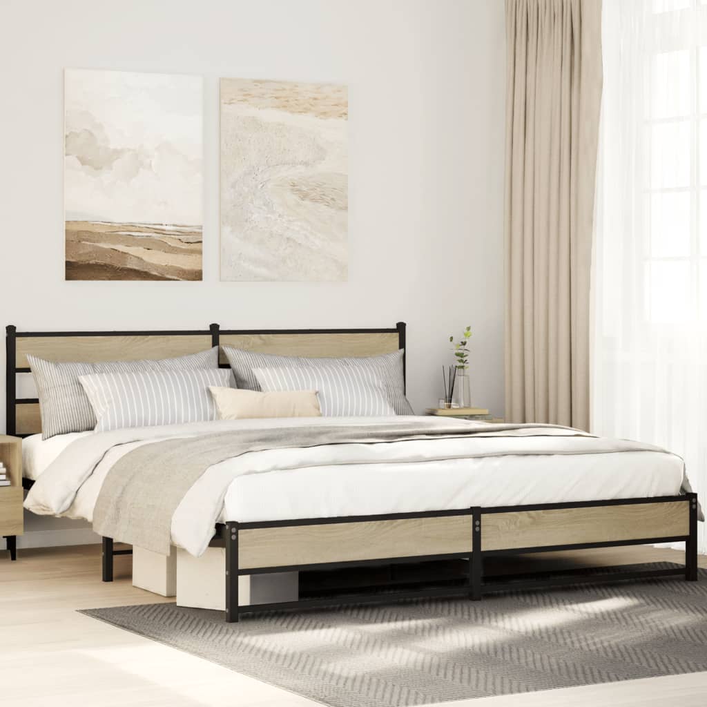 Sengeramme i metall uten madrass sonoma eik 183x213 cm