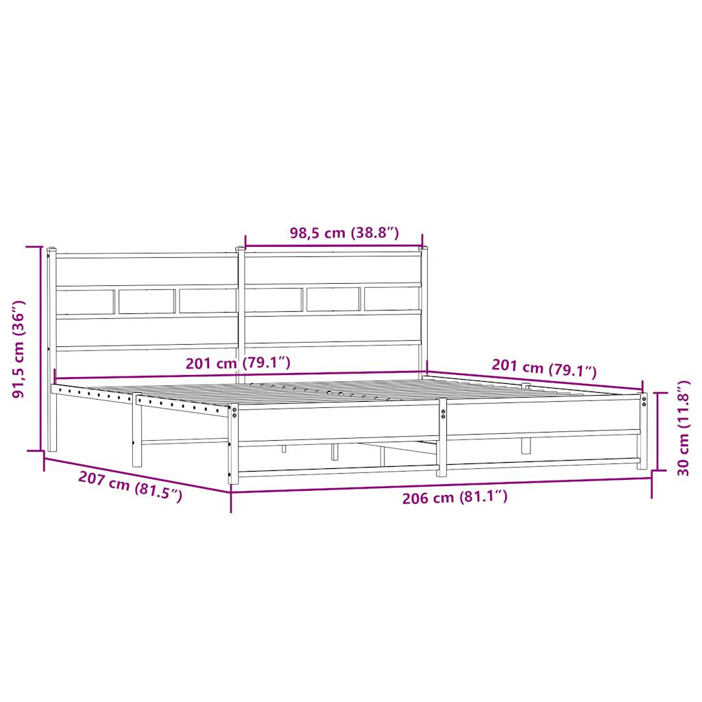 Sengeramme i metall uten madrass sonoma eik 200x200 cm