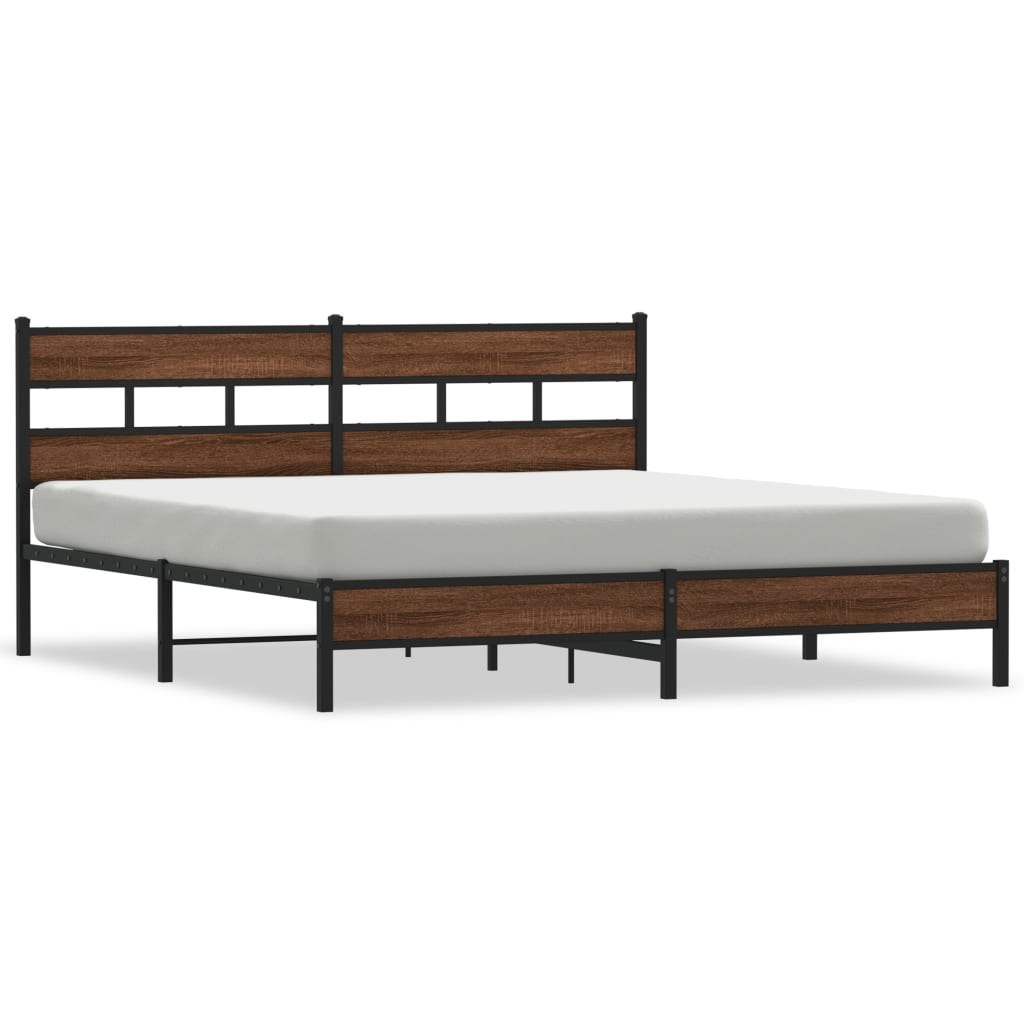 Sengeramme i metall uten madrass brun eik 180x200 cm