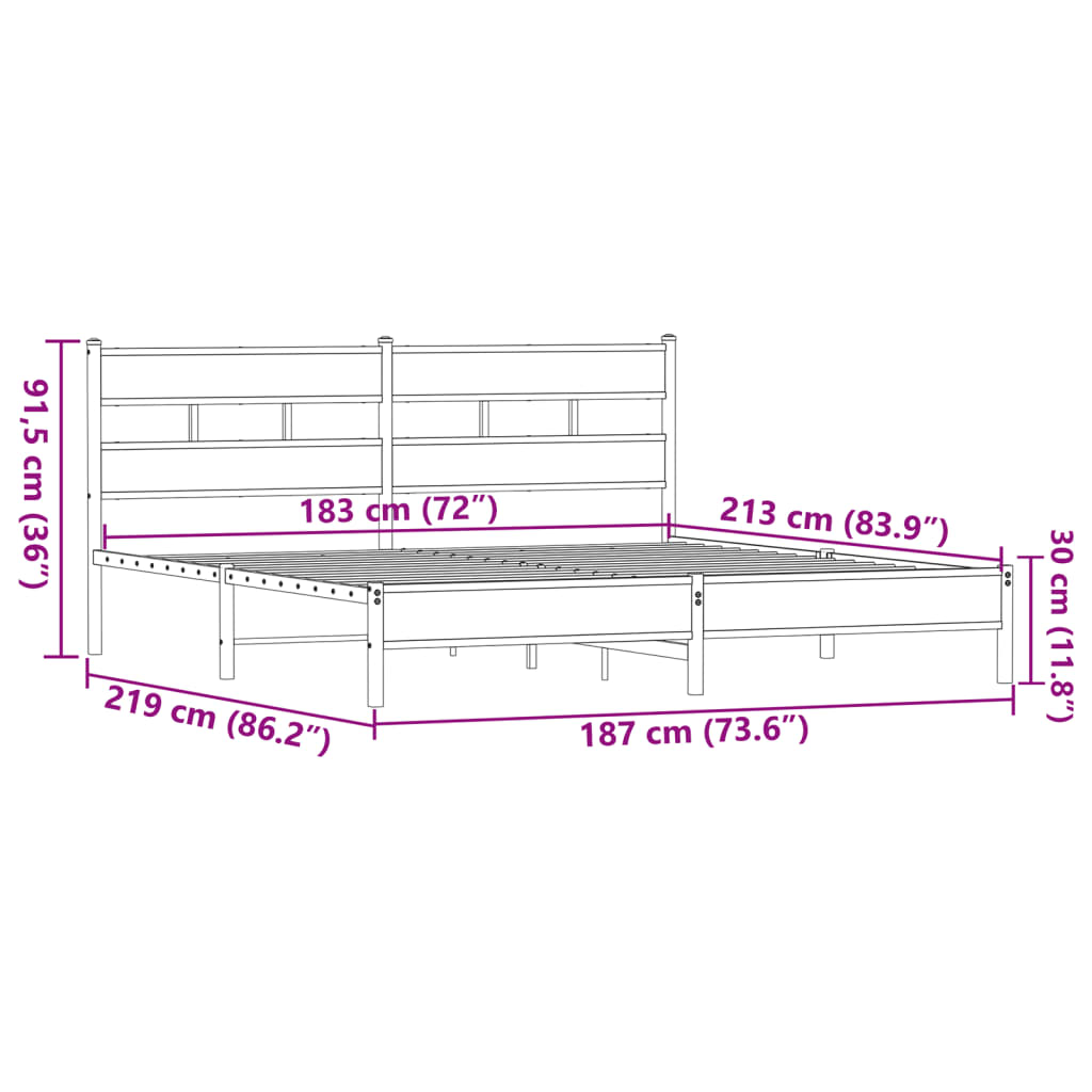 Sengeramme i metall uten madrass brun eik 183x213 cm