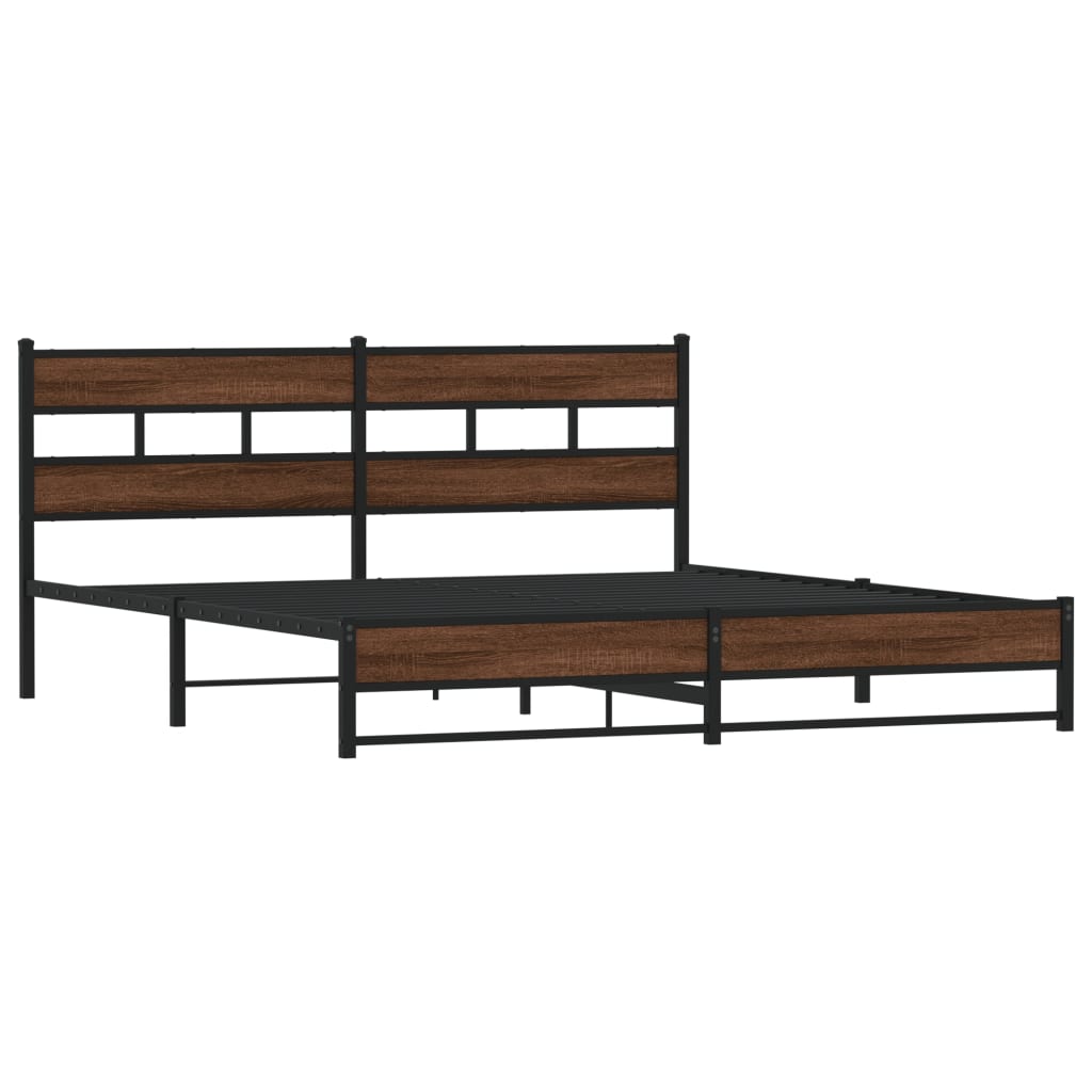 Sengeramme i metall uten madrass brun eik 183x213 cm