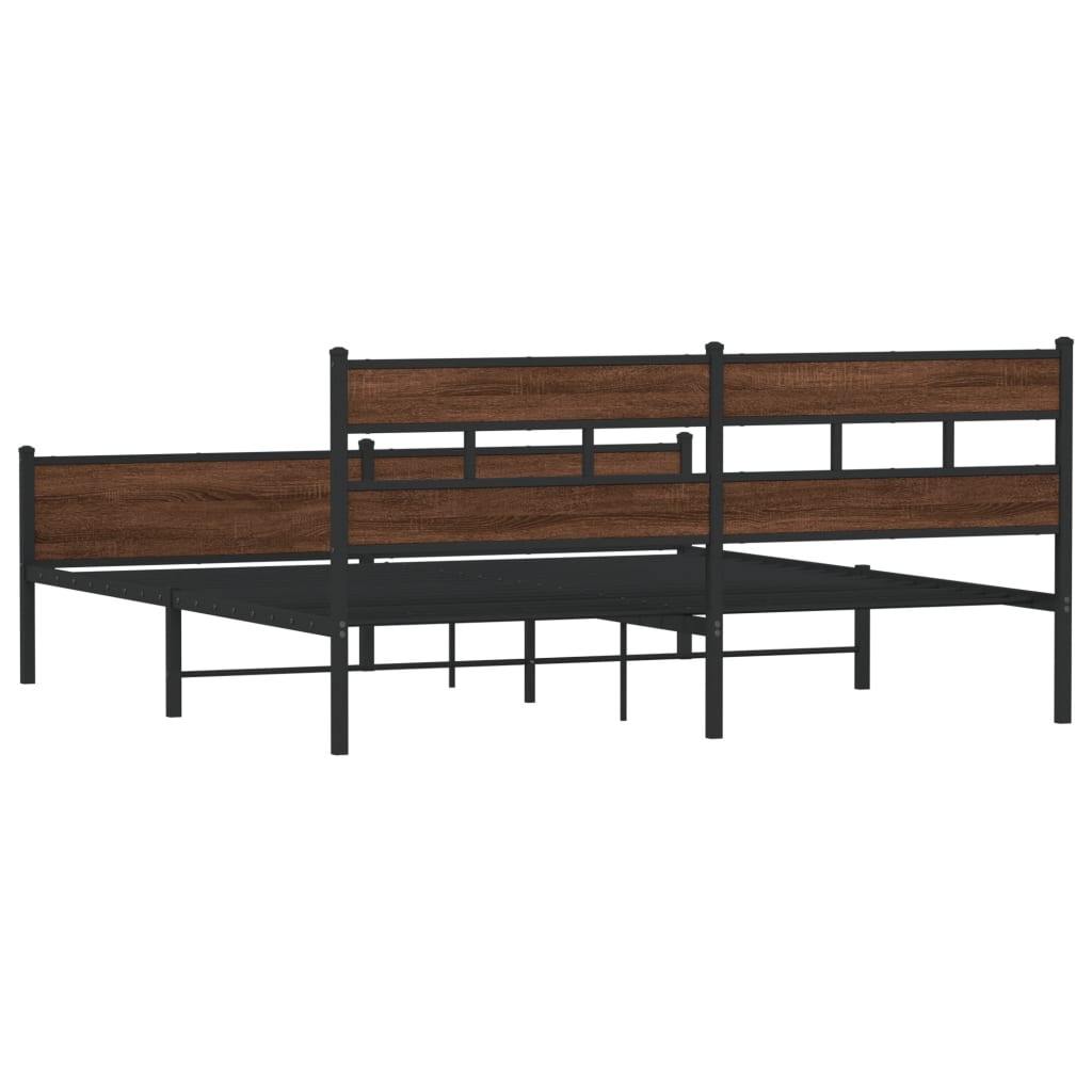 Sengeramme i metall uten madrass brun eik 180x200 cm