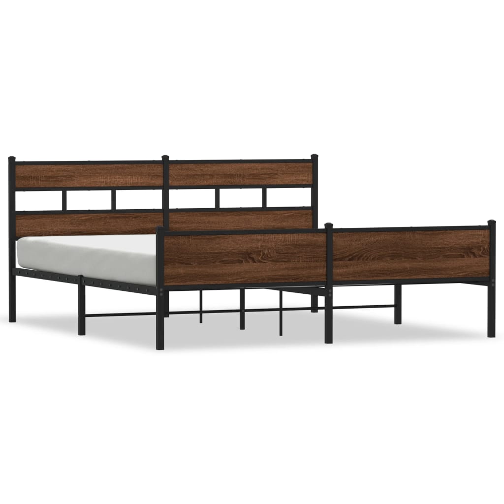 Sengeramme i metall uten madrass brun eik 193x203 cm