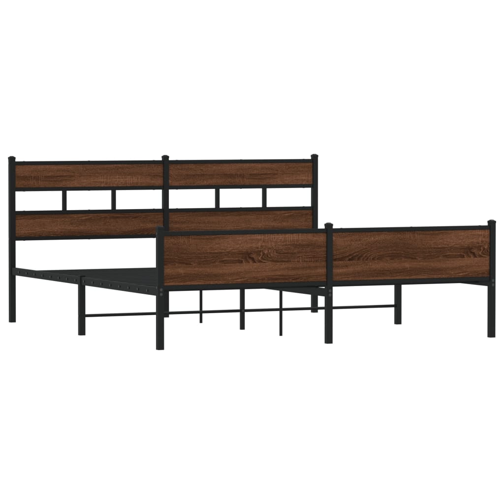 Sengeramme i metall uten madrass brun eik 193x203 cm