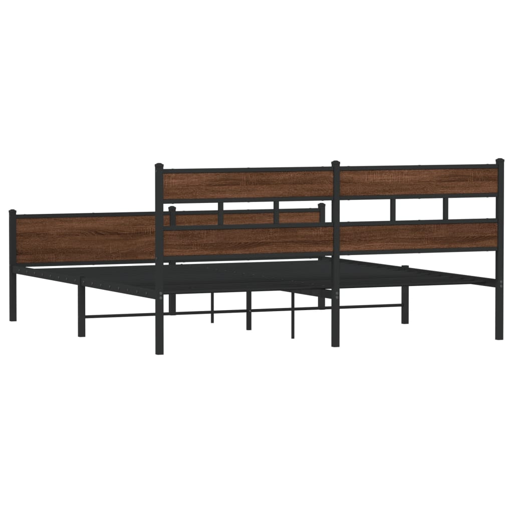 Sengeramme i metall uten madrass brun eik 193x203 cm