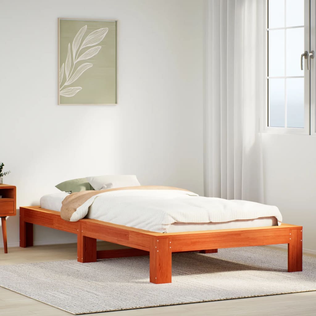 Sengeramme uten madrass voksbrun 75x190 cm heltre furu