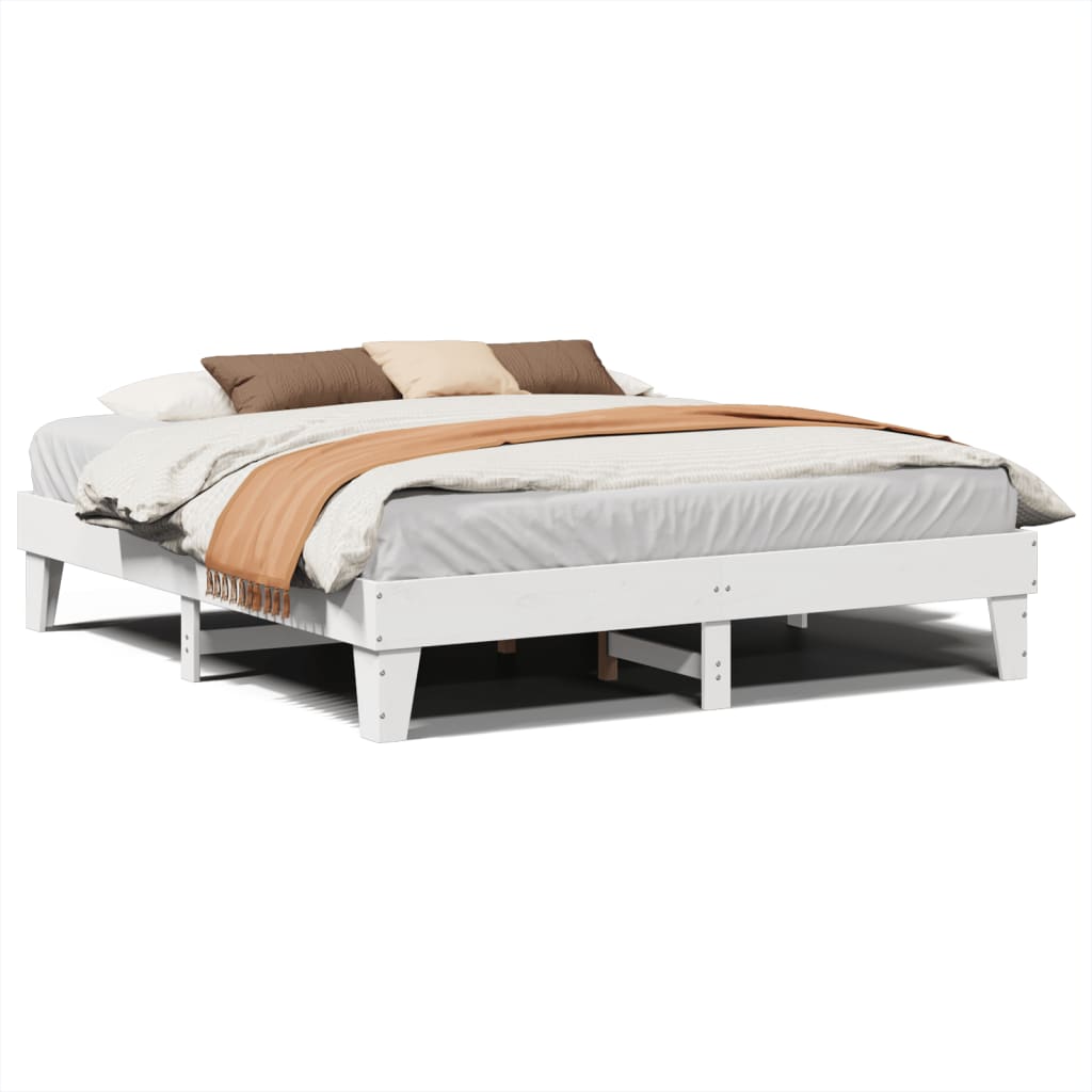 Sengeramme med madrass hvit 200x200 cm heltre furu