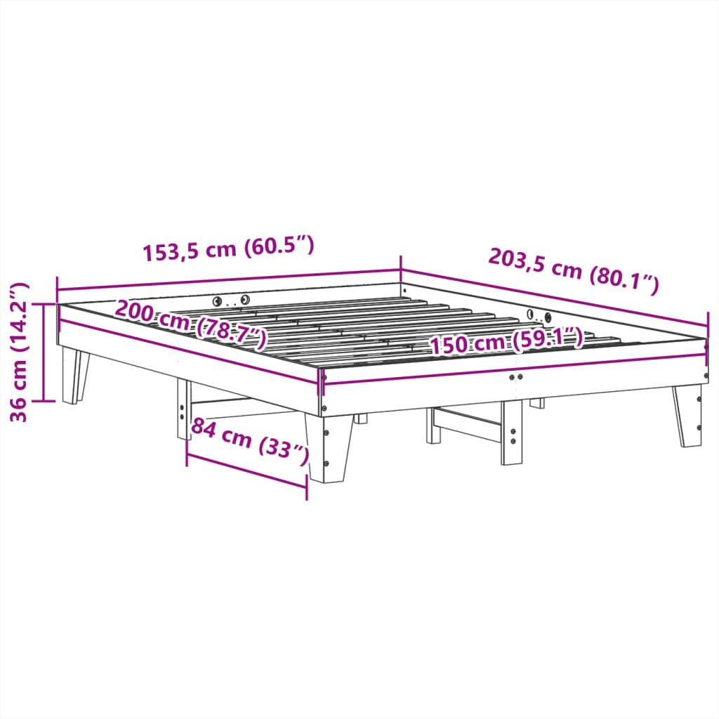 Sengeramme uten madrass 150x200 cm heltre furu