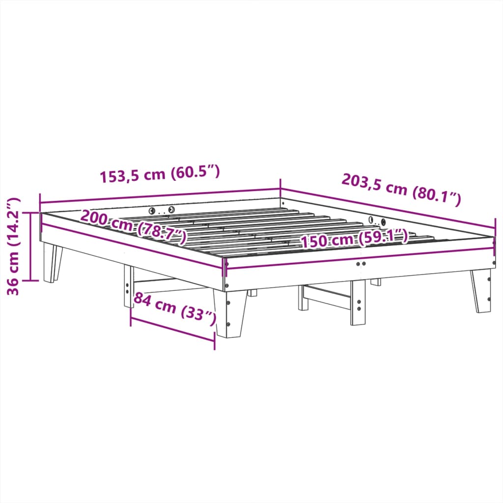 Sengeramme uten madrass brun 150x200 cm heltre furu