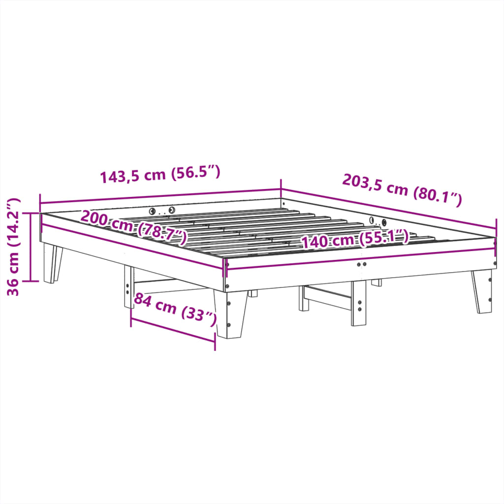 Sengeramme uten madrass 140x200 cm heltre furu