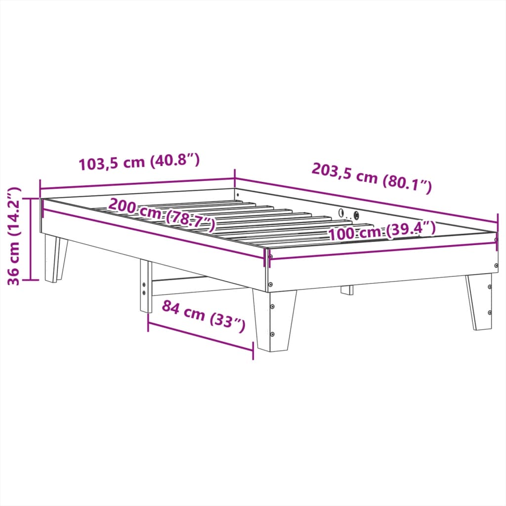 Sengeramme uten madrass hvit 100x200 cm heltre furu