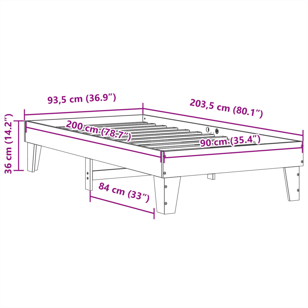 Sengeramme uten madrass hvit 90x200 cm heltre furu