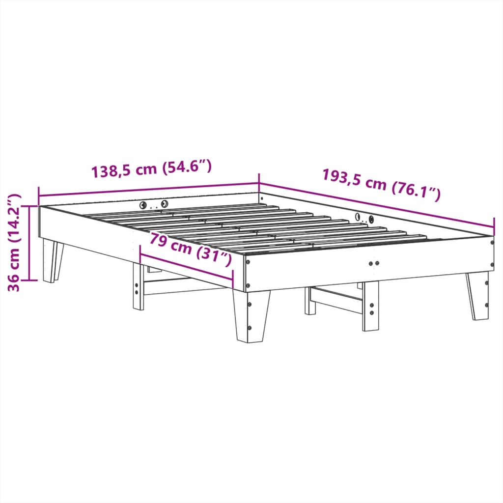 Sengeramme uten madrass hvit 135x190 cm heltre furu