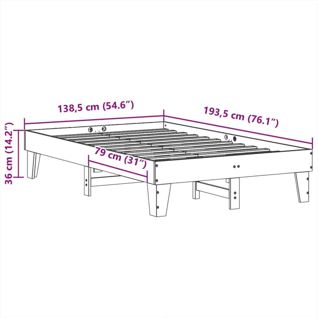 Sengeramme uten madrass brun 135x190 cm heltre furu