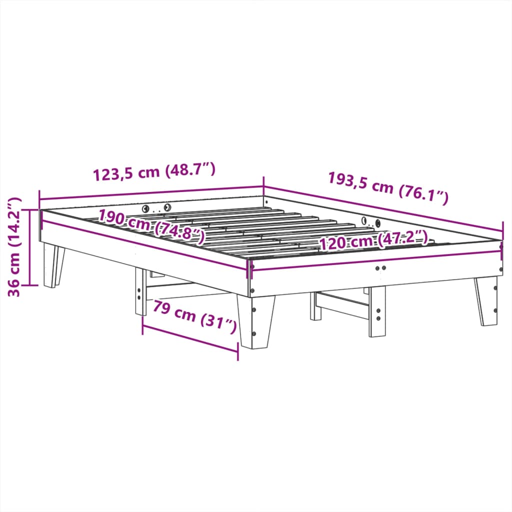 Sengeramme uten madrass hvit 120x190 cm heltre furu