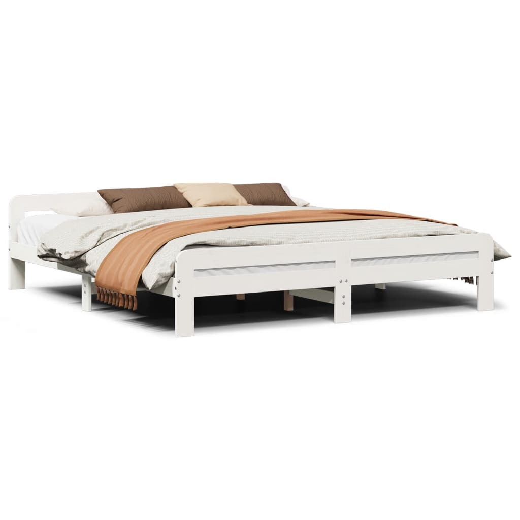 Sengeramme med madrass hvit 200x200 cm heltre furu