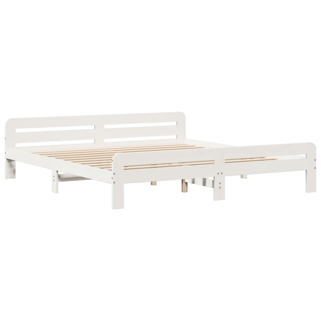 Sengeramme med madrass hvit 200x200 cm heltre furu