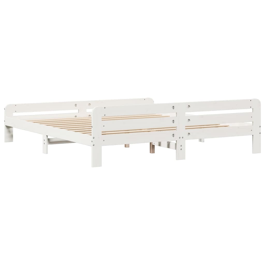Sengeramme med madrass hvit 200x200 cm heltre furu