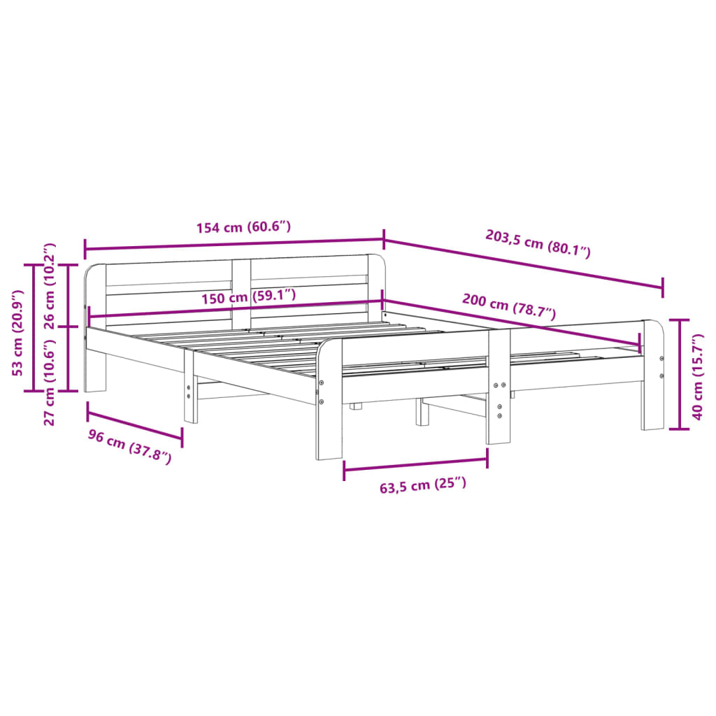 Sengeramme uten madrass 150x200 cm heltre furu