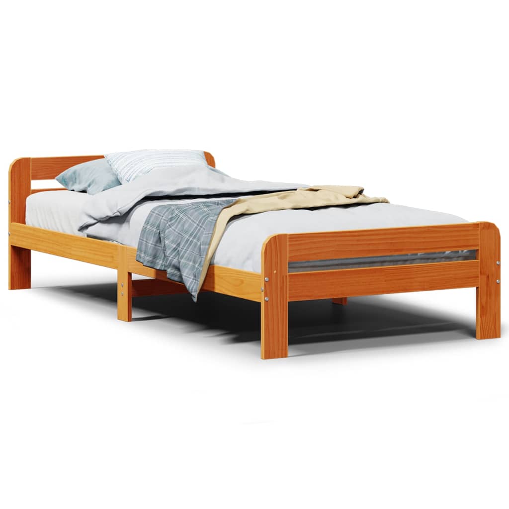 Sengeramme uten madrass voksbrun 75x190 cm heltre furu