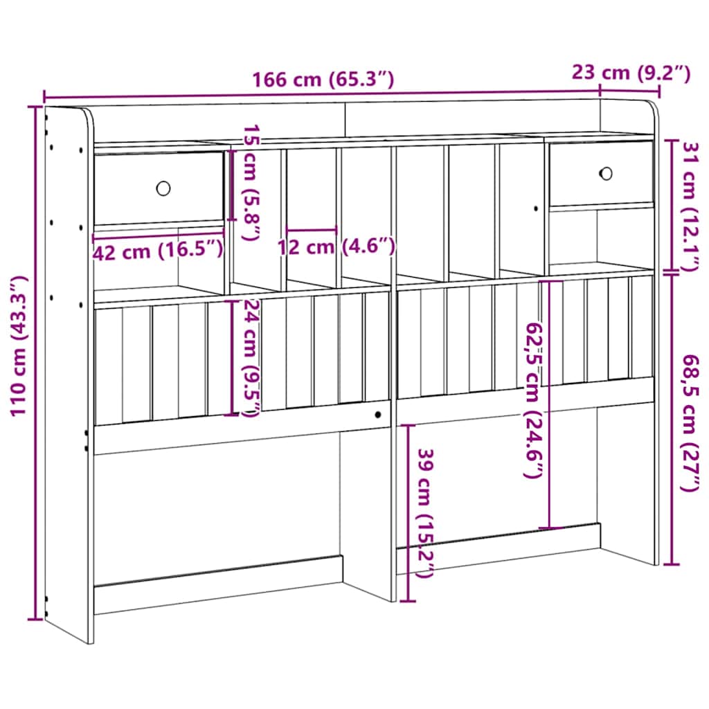 Hodegavl med oppbevaring hvit 180 cm heltre furu