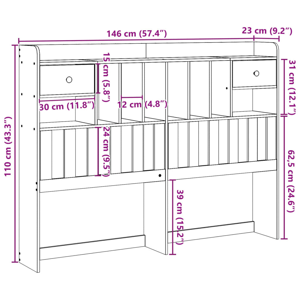 Hodegavl med oppbevaring hvit 140 cm heltre furu