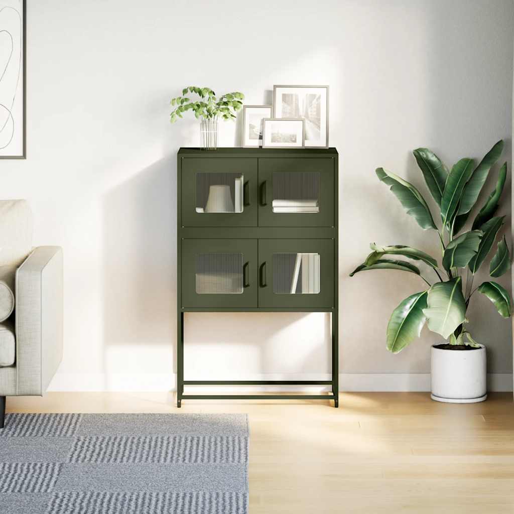 Highboard Olivengrønn 68x39x107 cm Stål