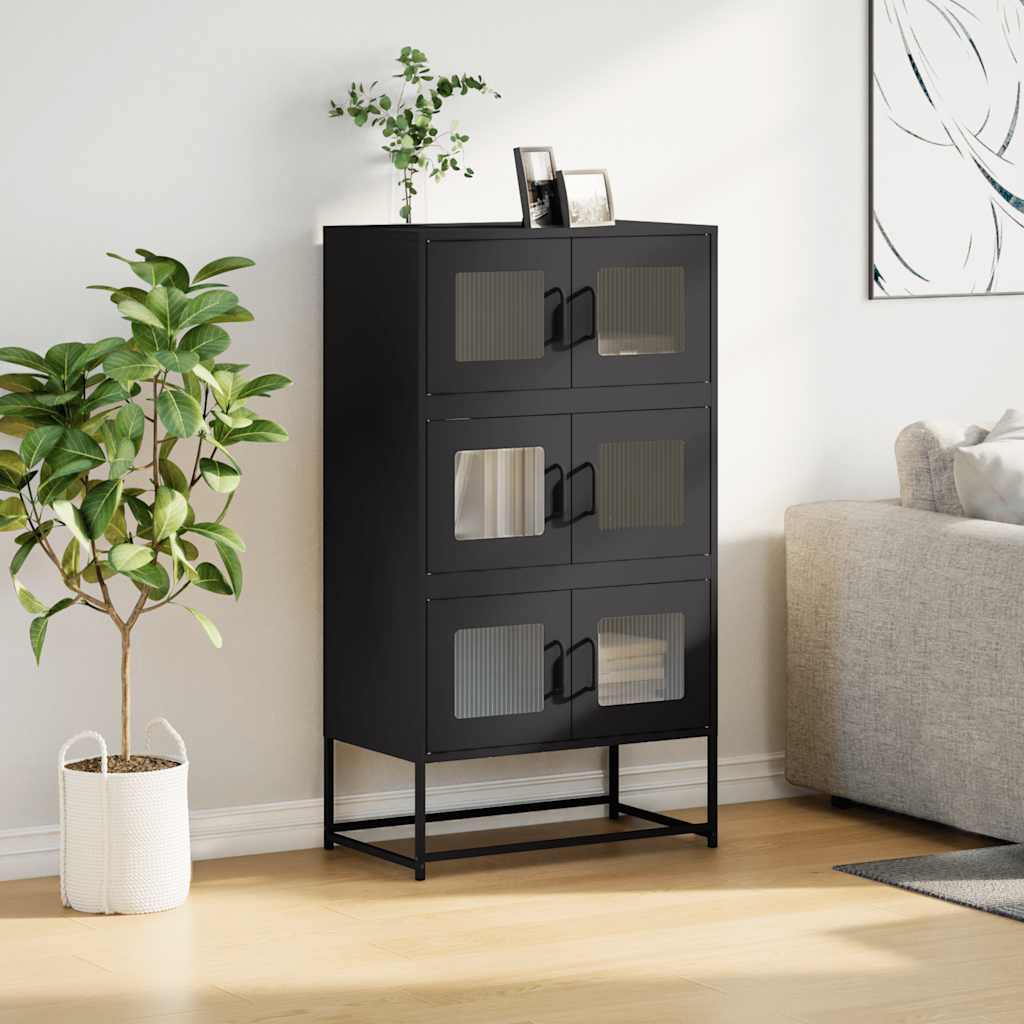 Highboard svart 68x39x123 cm stål