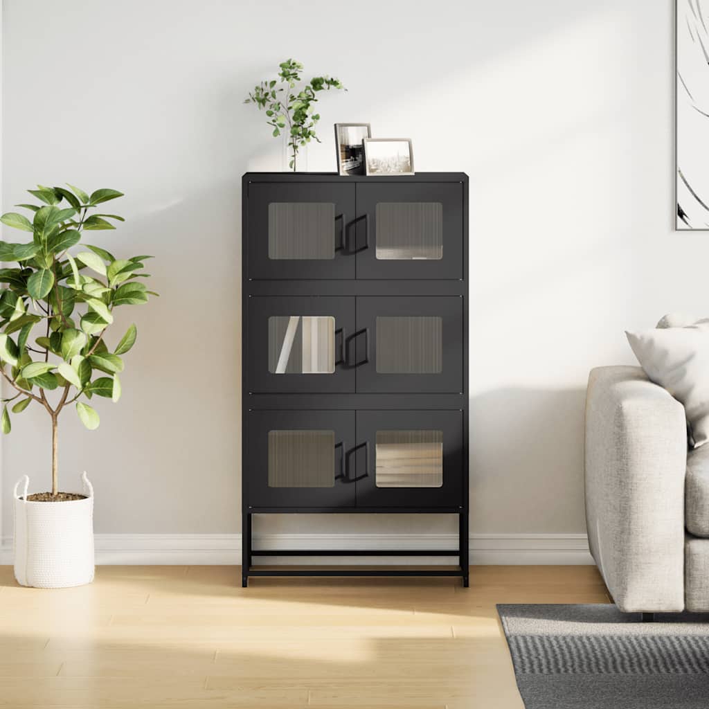 Highboard svart 68x39x123 cm stål