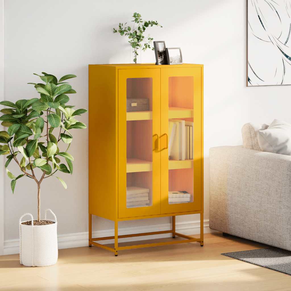 Highboard sennepsgul 68x39x123 cm stål