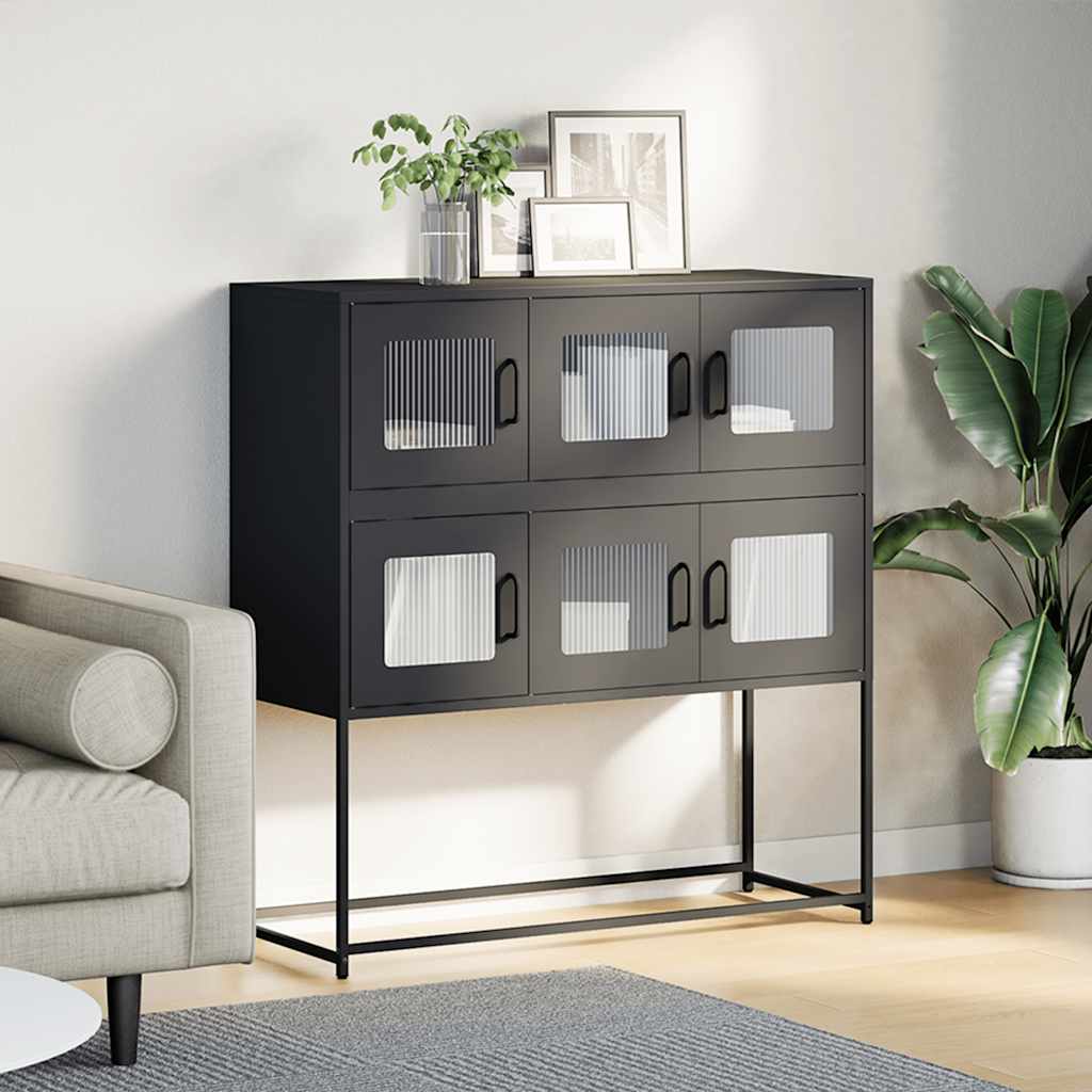 Skjenk svart 100,5x39x107 cm kaldvalset stål