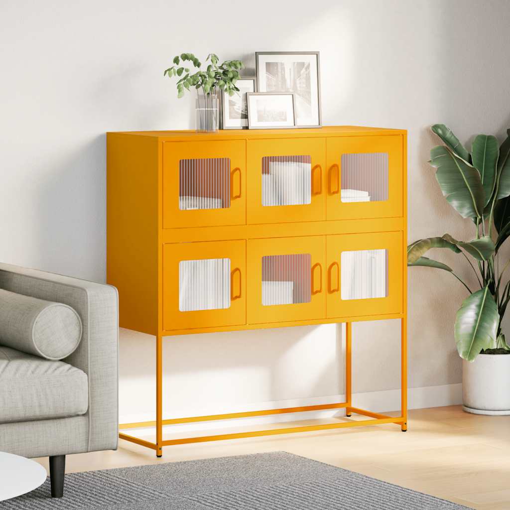 Skjenk sennepsgul 100,5x39x107 cm kaldvalset stål